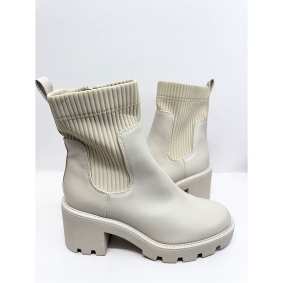 Bar III Boots Size 10 Cream Block Heel Womens Ribbed Ankle Booties - Picture 6 of 10